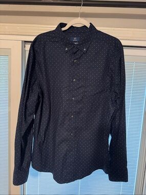 George Navy Button-Up Shirt with White Micro Dots